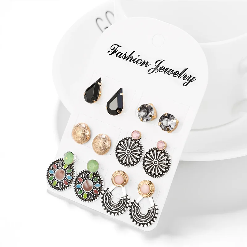 6 пар Женские Геометрические серьги в форме веера|Серьги-гвоздики| |