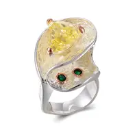Best Buy Fashion Ring with Big Yellow stone Black Gold-color Fashion Unique Design Party Anniversary Gift Ring