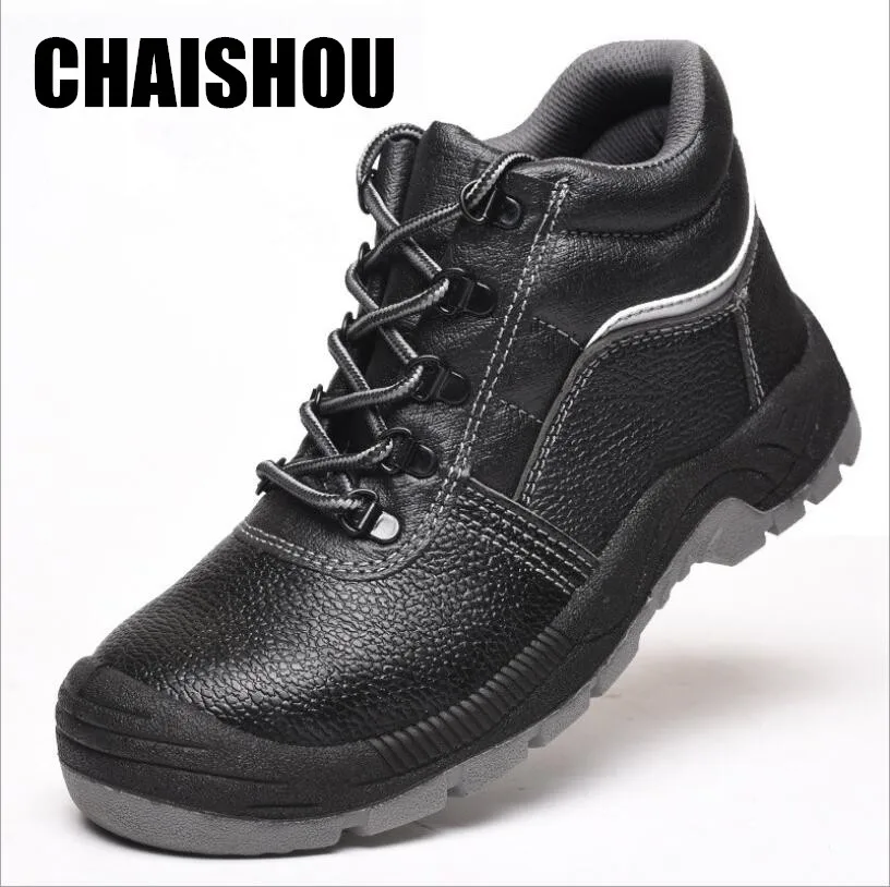 Мужские ботинки для работы из натуральной кожи на шнурках со стальным мысом
