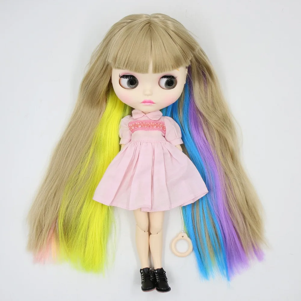 Кукла ICY DBS Blyth прямые цветные волосы радуги матовое лицо блестящее совместное