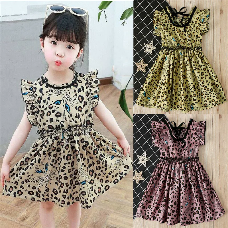 New Kids Dresses For Girls Toddler Kid Baby Leopard Print Tulle Party Bridesmaid Pageant Formal Dress Cotton O-neck | Детская одежда и