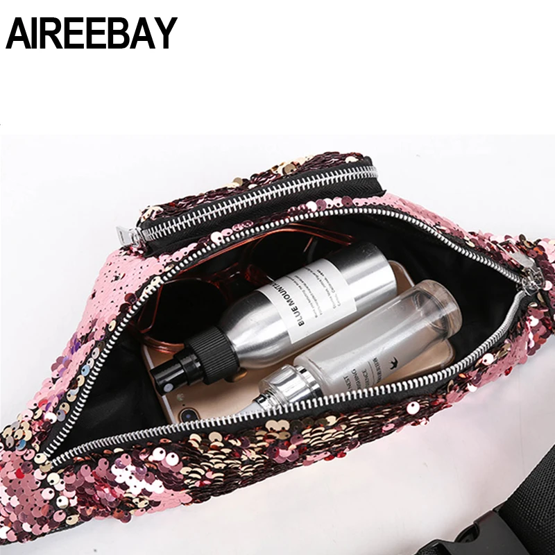 Поясная Сумка AIREEBAY Женская двусторонняя с блестками 2019|Поясные сумки| |