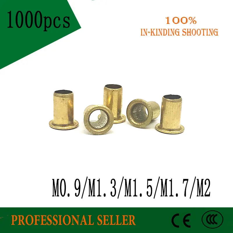 Заклепки 1000 шт. M0.9 M1.3 M1.5 M1.7 M2 медные бронзовые заклепки с отверстиями латунные