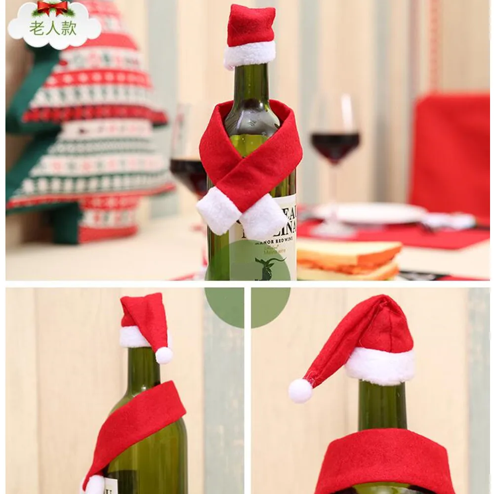 

50 set Christmas Festival Dinner Table Party Decorations Santa Hat scarf Wine Bottle Covers Decorations 40% off