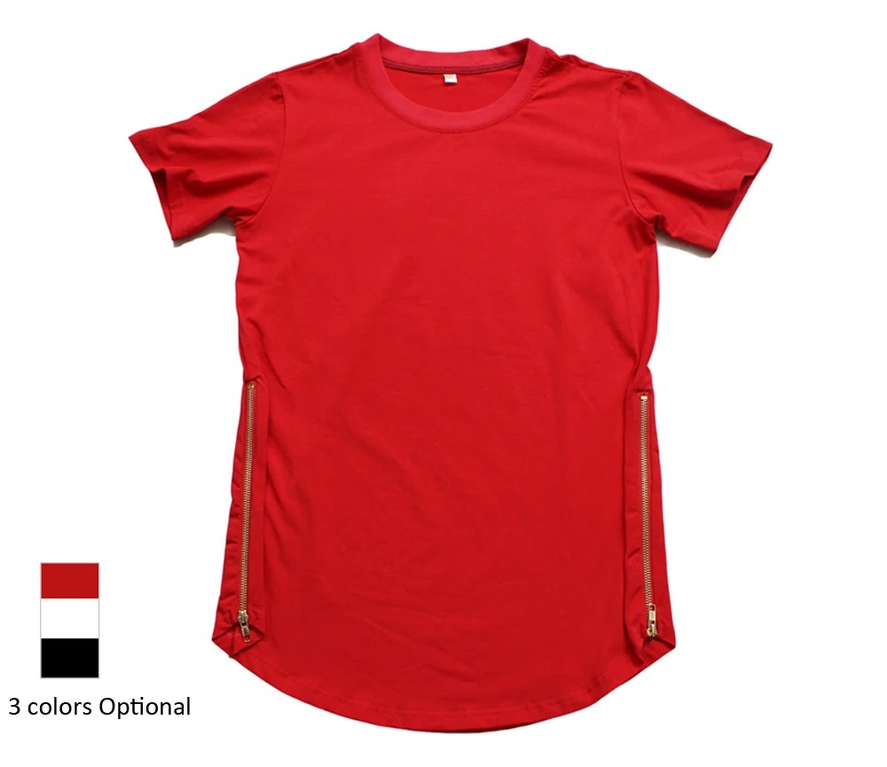 Мужская удлиненная футболка в стиле хип-хоп с боковой молнией и коротким рукавом