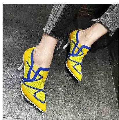 Heel 8cm Новое поступление, женские туфли-лодочки с перфорацией, Женская дышащая обувь на шнуровке, на высоком каблуке 5-8 см, с перекрестной шнуровкой, повседневная обувь для девочек - Цвет: Heel 8cm