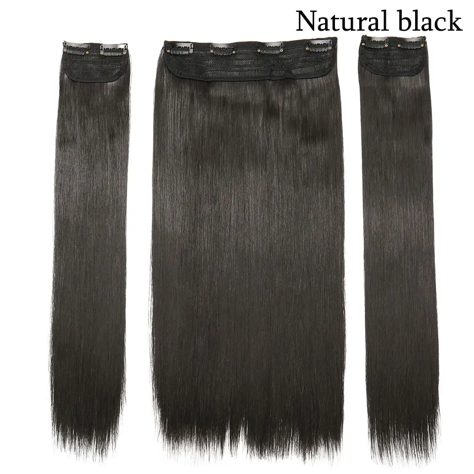 natural black SNOILITE наращивание волос черный коричневый зажим в волосах 20 дюймов зажим в Синтетические накладные волосы прямой зажим для волос для женщин - Цвет: natural black