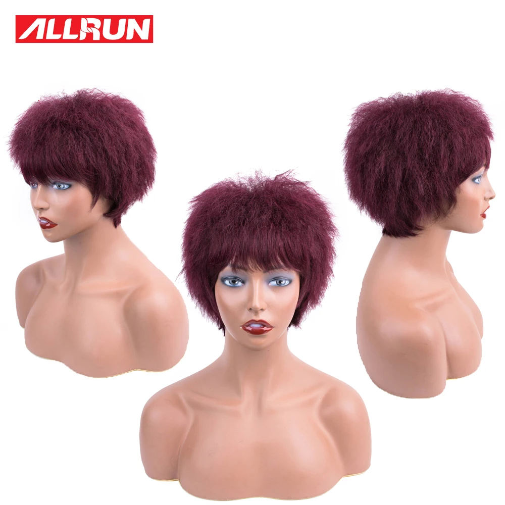 Короткие парики из человеческих волос remy 99j кудрявые прямые вырезать эльфа парик