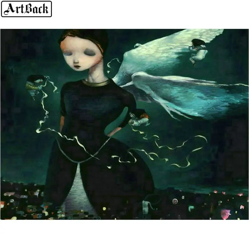 Full square 5d diy diamond painting abstract girl angel sewing art 3d mosaic portrait handmade sticker | Дом и сад