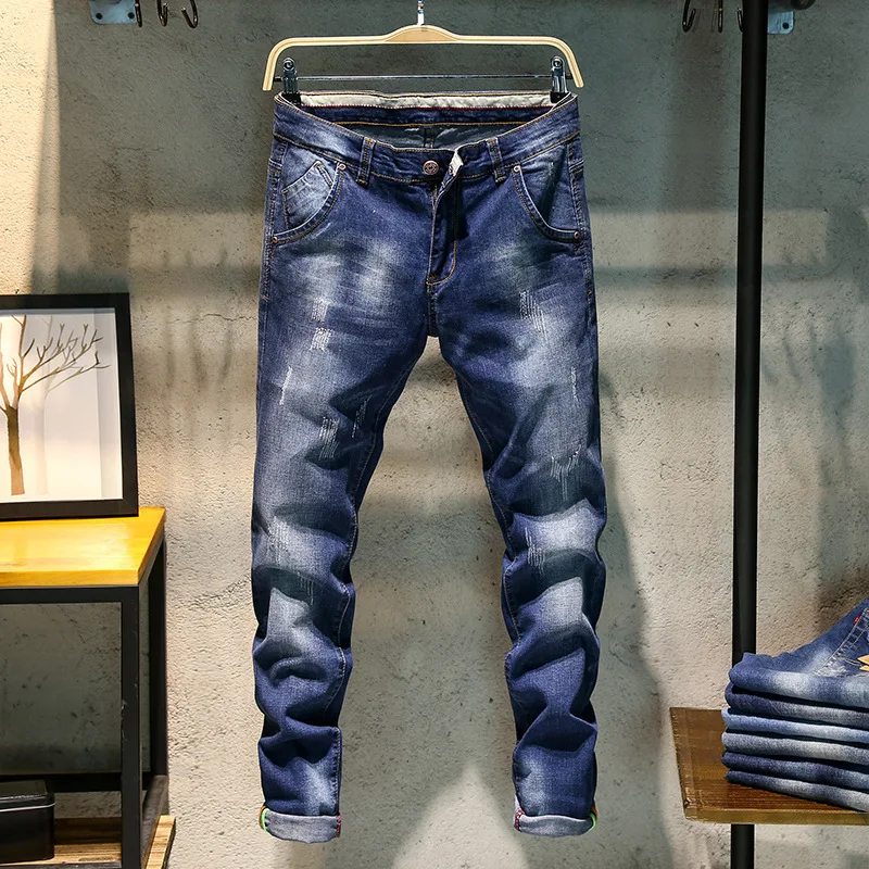 Men Designer Stretch Casual Straight Leg Denim Jeans Male Regular Fit Cotton Business Trousers Pants Hombre 2018 New | Мужская одежда