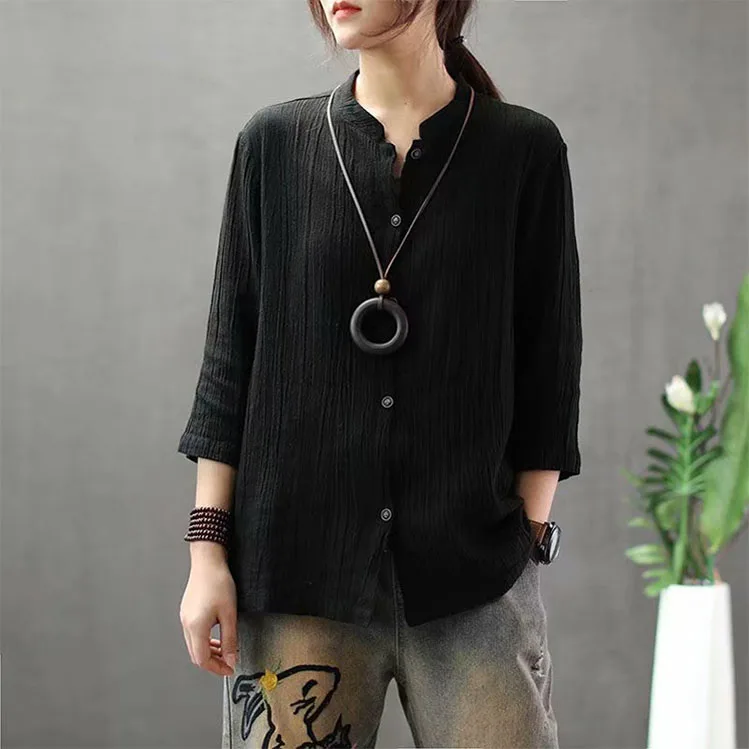 Cotton Linen Shirt Women Loose Full Sleeve Solid Color Casual Retro Cardigan Female Spring Tops And Blouses Camisas Mujer 2021 | Женская