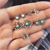 modyle bohemian flower leaves stud earrings set for women 2019 statement handmade round earring bijoux femme ethnic jewelry