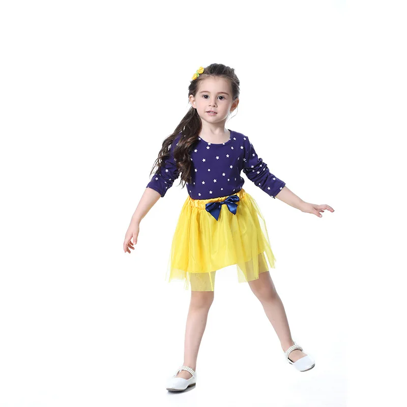 ECTIC Children's Clothing baby Girls Set 2018 New Long Sleeve Pentagram Print Back Bow Two-piece Korean Version Dress Sets | Детская