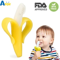safe baby teether toys toddle bpa free banana teething ring silicone chew dental care toothbrush nursing beads gift for infant