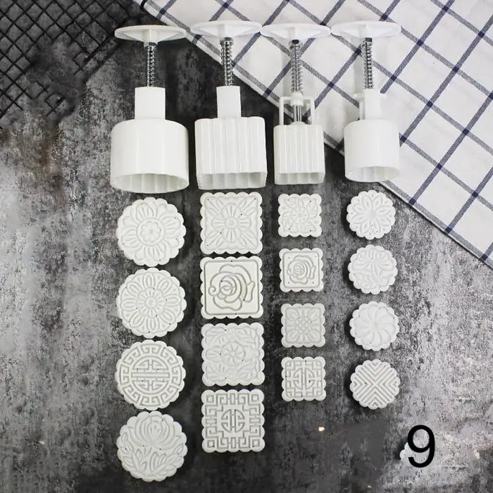3 / 5pc square round moon cake mold hand molding machine mold, with flower print DIY mold pastry moon cake-TP