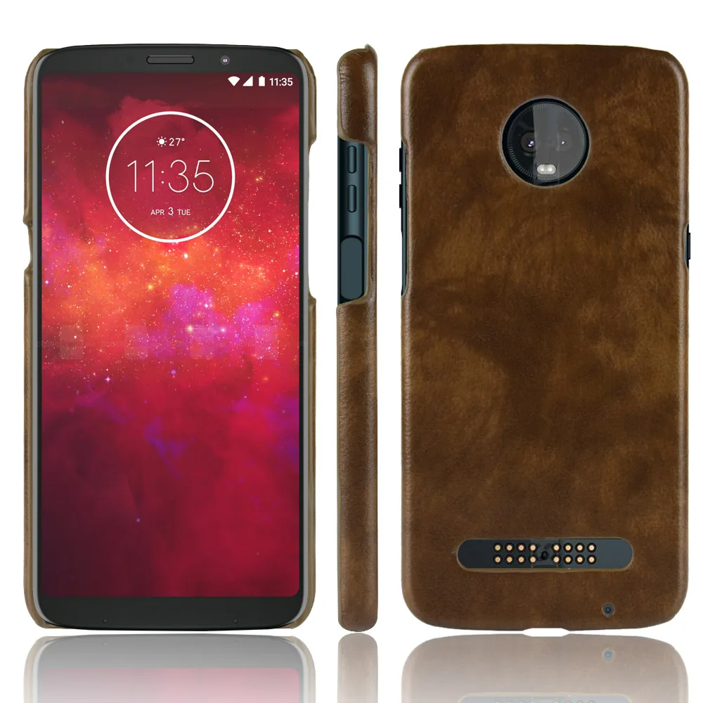 maEU for Motorola Moto Z3 Play 6.01 inch Phone Case Litchi Pattern Hard Back Genuine Cellphone PC Cover Solid Color Business |