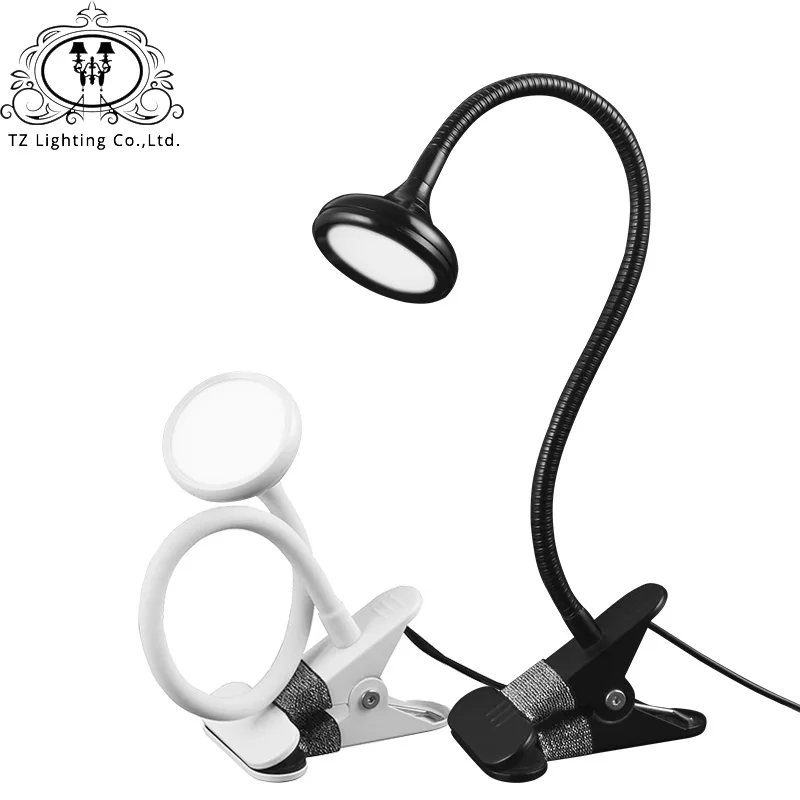 TZ Table Lamp Usb LED Clip Rechargeable Dimmable Gooseneck Reading Desk Book Light For Bed Office Study Desktop 5DV 3W Aluminum | Лампы и