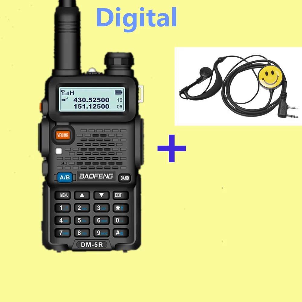 with an earpice Baofeng DM-5R двухдиапазонный DMR цифровая рация трансивер УКВ 136-174/400-480 МГц дальний двухсторонний радио переговорный - Цвет: with an earpice