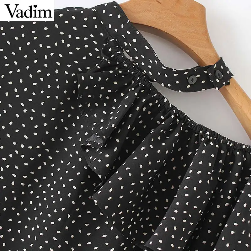 Vadim women elegant ruffles polka dot halter blouse irregular collar long sleeve female shirts stylish casual tops blusas LA986 |
