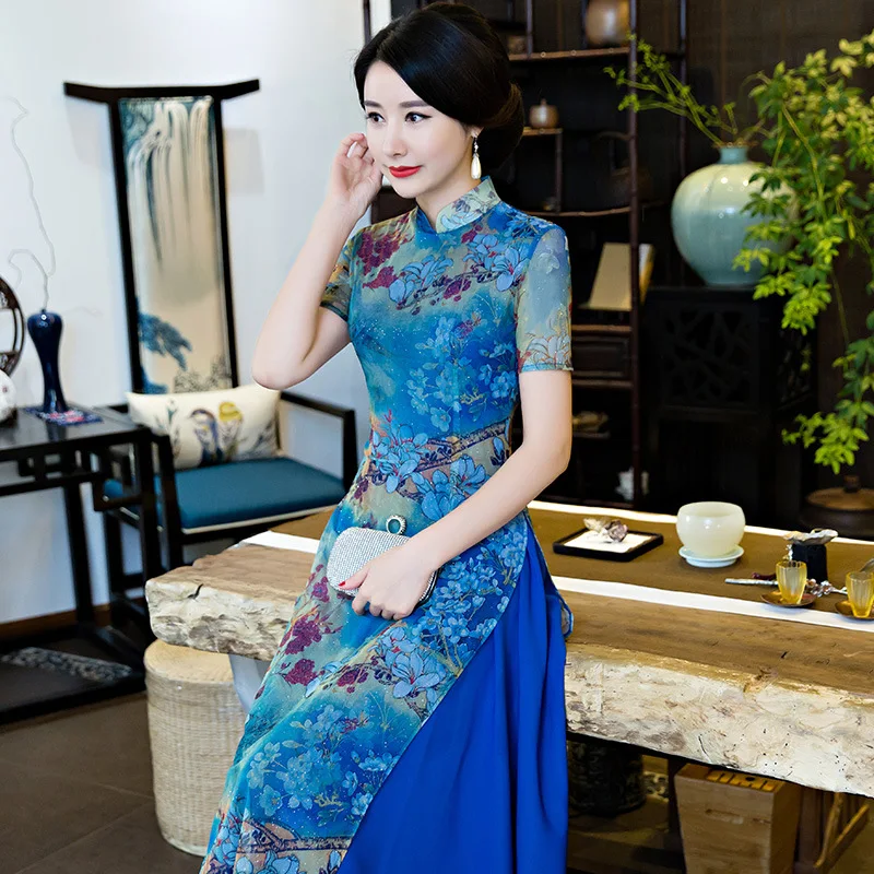 Китайское традиционное платье Вьетнам Aodai китайское длинное Cheongsam традиционные