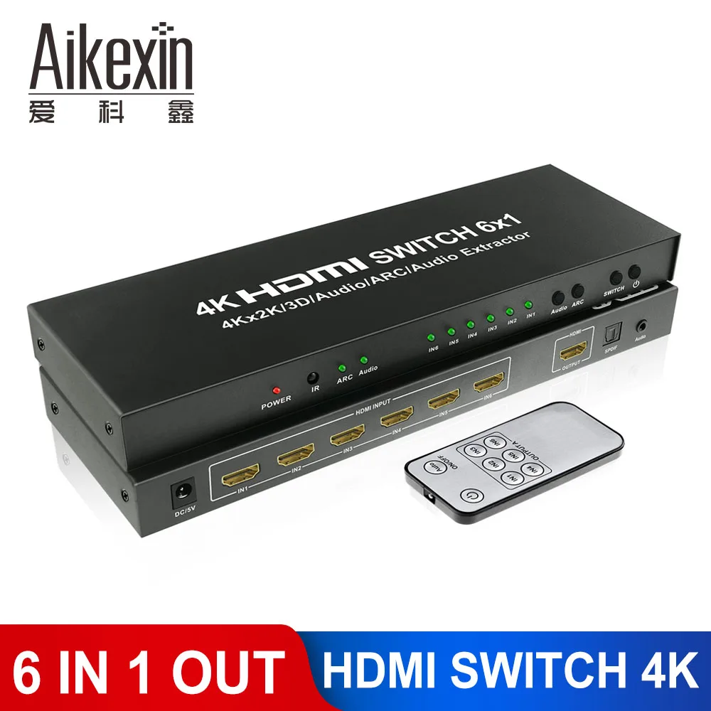 6-портовый HDMI-переключатель с экстрактором дуги 6X1 4K HDMI коммутатор 6-в-1 ИК-пультом