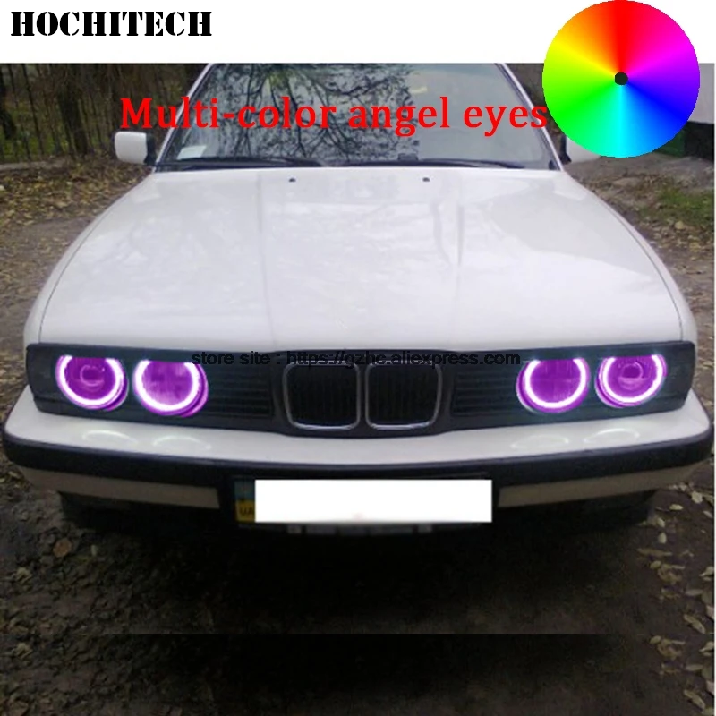 

HochiTech For BMW E30 E32 E34 car styling RGB Multi-color LED Demon Angel Eyes Kit Halo Ring Day Light DRL with a remote control