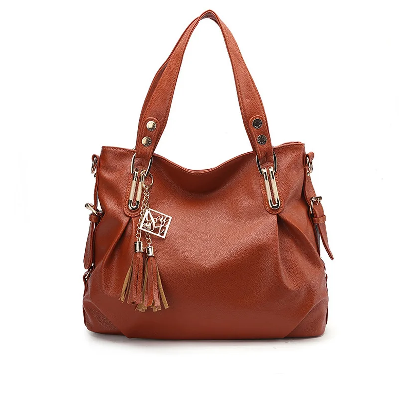 Famous Brand Designer Women Handbags PU Leather Large Capacity Casual Tote Vintage TasselTop-Hand Bags Ladies Shoulder | Багаж и сумки