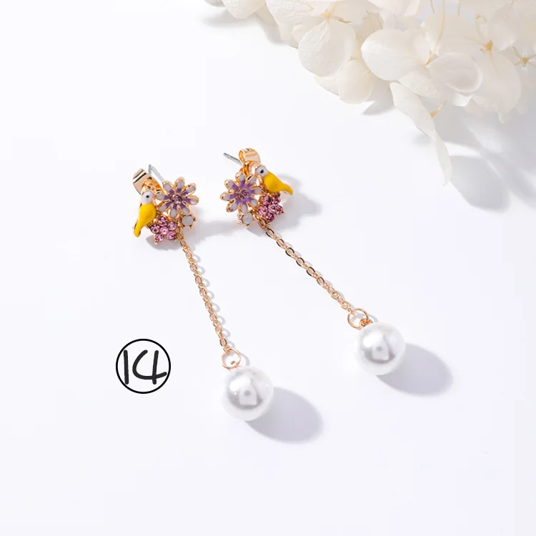 Flower 14 Корейское модное милое украшение в виде цветка висячие серьги летние милые цветные гирлянды Стразы лепестки серьги для девочек милые ювелирные изделия - Окраска металла: Flower 14