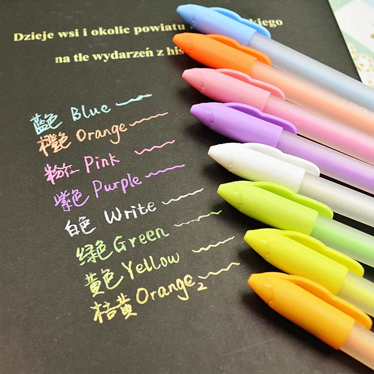 

8 Pcs/set 0.8mm Gel Pens clear Color good Material Stationery School Office Supplies Ball Point Gel Pen Highlighter Pencil