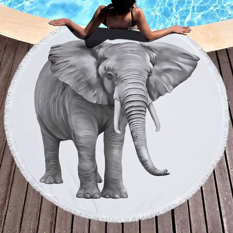 Lannidaa горячее тиснение слон круглый пляжное полотенце черно белые животные
