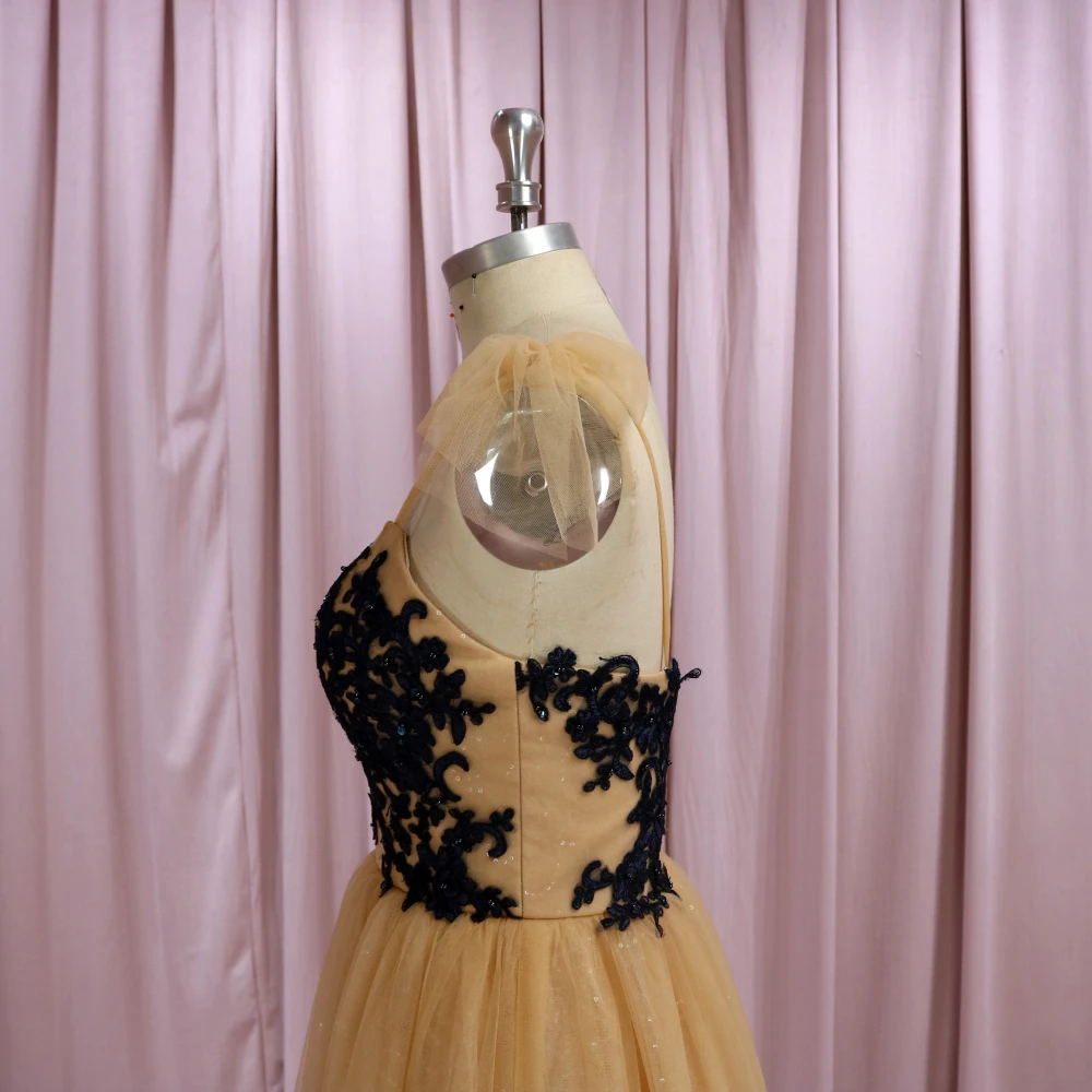 Champagne Colored Spahetti Straps Appliqued A Line Tulle Prom Dresses | Свадьбы и торжества