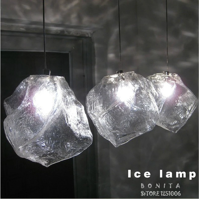 Iluminación colgante de cristal de hielo transparente para restaurantes, lámparas colgantes de piedra transparente de vidrio para comedor, cordón led, lámpara colgante