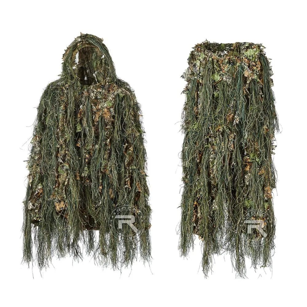 

Hybrid Woodland Camouflage Ghillie Hunting Suit, Camouflage Ghillig Suit Combination of String & Fabric 3D Design Lightweight