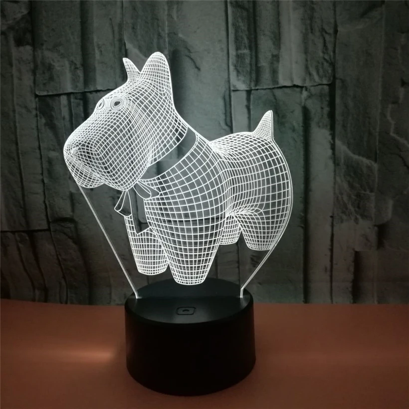 Миниатюрный ночник в виде собаки с 3D иллюзией светодиодная настольная лампа