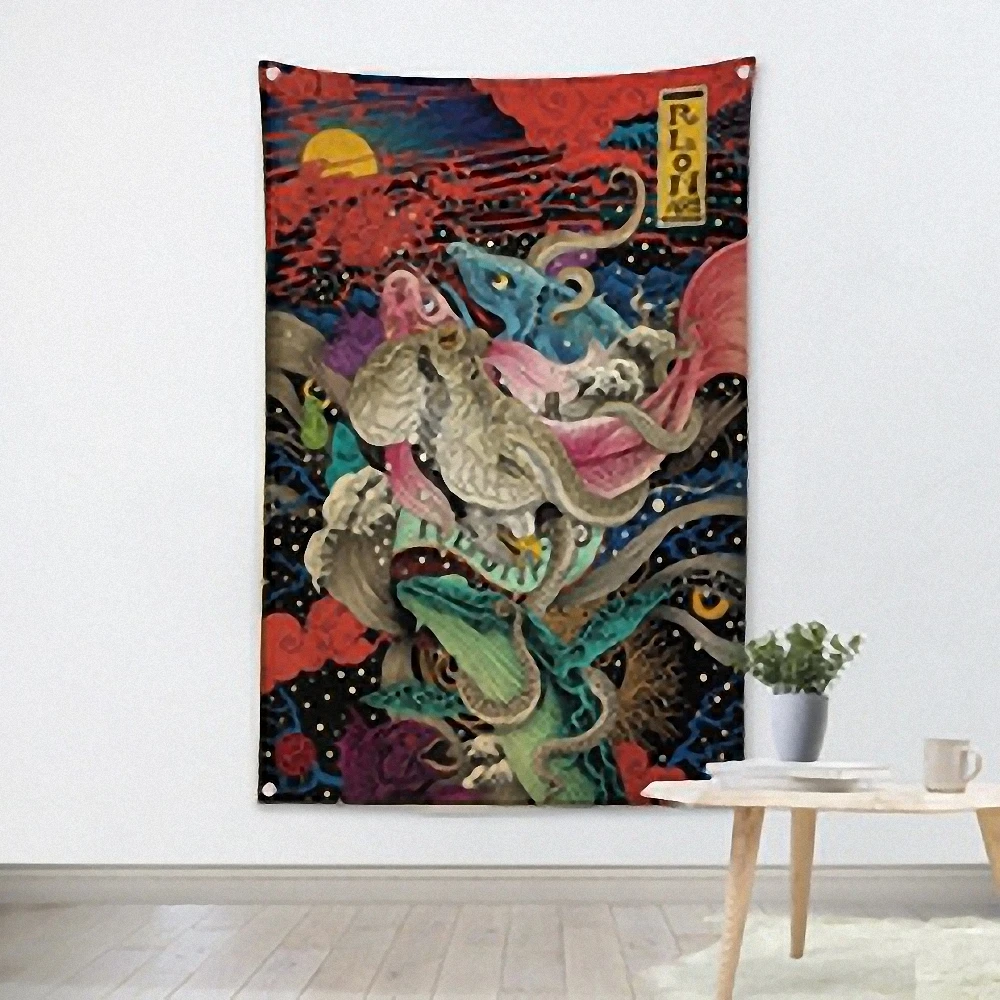 Потертый шик японский ukiyo-e тату рисунок Флаг Баннер винтажный плакат на стену Наклейка гобелен декоративное украшение на стену для кафе для дома Декор