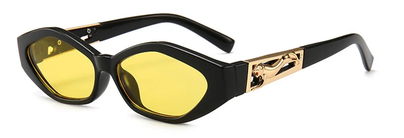 Black Yellow SHAUNA Модные женские солнцезащитные очки "кошачий глаз" с металлическим украшением "прыгающий Гепард" - Цвет линз: Black Yellow