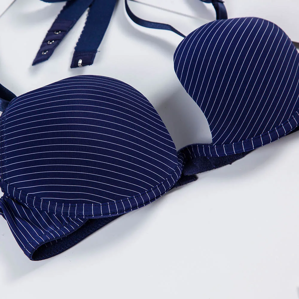 Blue Stripe Новое сексуальное женское нижнее белье Глубокий u-образный бюстгальтер с низким вырезом 11 цветов, большой размер 28-38 AA A B C, поддерживающий бюстгальтер пуш-ап, бюстгальтер с открытой спиной - Цвет: Blue Stripe
