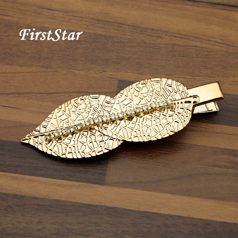 FirstStar винтажные женские аксессуары для волос со стразами Двойные листья золотые