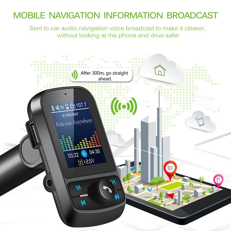 NEW FM Transmitter 1.8" Color Screen AUX Modulator Bluetooth Wireless MP3 Radio Adapter Car Kit 5V 3.1A USB Charger TF Card |