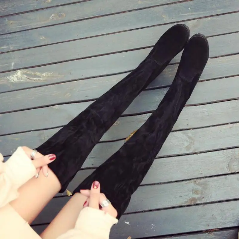 2017 г. Новые зимние сапоги с бархатом женские эластичные тонкие рыцарские до