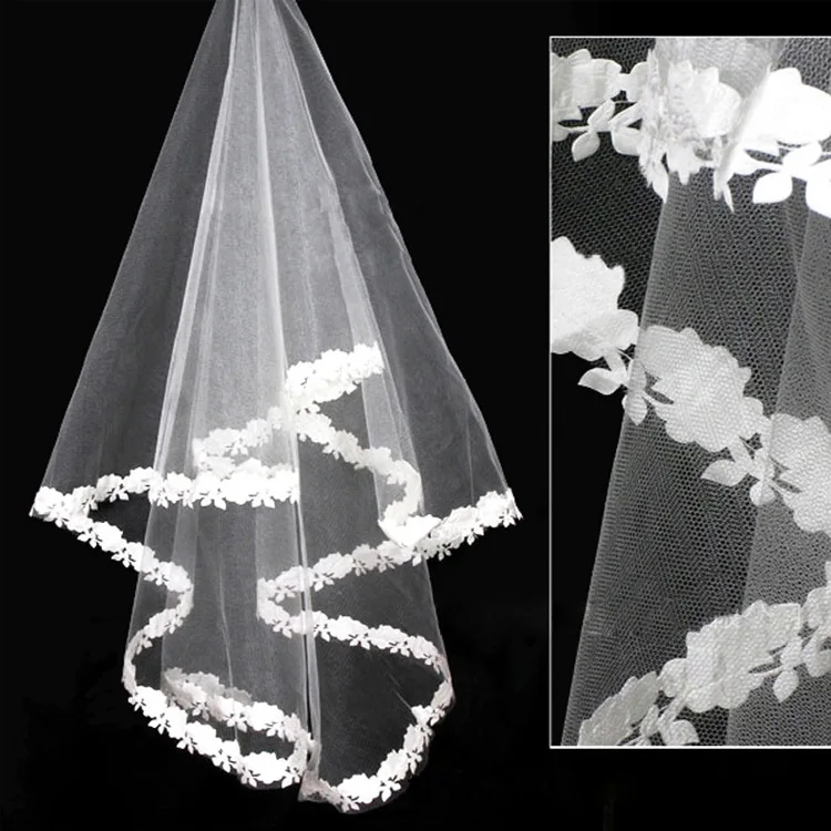 

New 1 Tier White Wedding Lace Edge Bridal Elbow Veil
