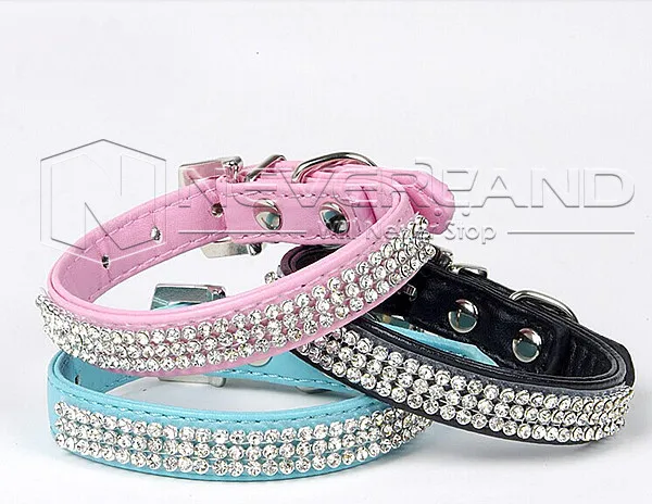 BLING Ошейник из искусственной кожи со стразами Diamante животное щенок кошка Мода Цепочки и ожерелья цвета: черный, красный, розовый синий