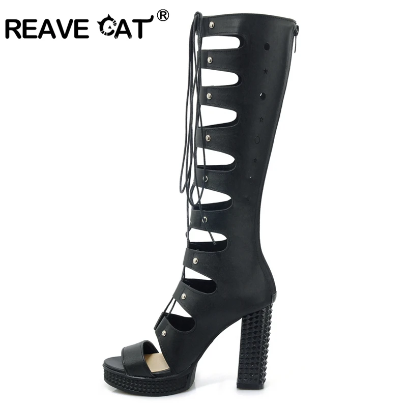 Женские ботинки на платформе REAVE CAT летние гладиаторы высоком устойчивом каблуке