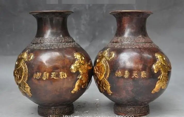 Mark China бронзовая позолоченная статуя Zun Cup Pot ваза-кувшин | Дом и сад