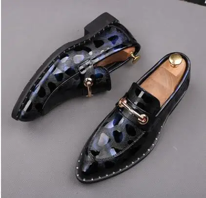 Slip-on blue Мужские модельные туфли с цветочным узором; Мужская официальная обувь; роскошные кожаные свадебные туфли для жениха; мужские оксфорды; модельные туфли - Цвет: Slip-on blue