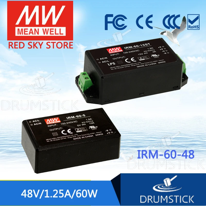 Steady MEAN WELL IRM 60 48 48V 1.25A meanwell 60W PCB монтажный стиль|48v meanwell|meanwell 48vpcb mount |