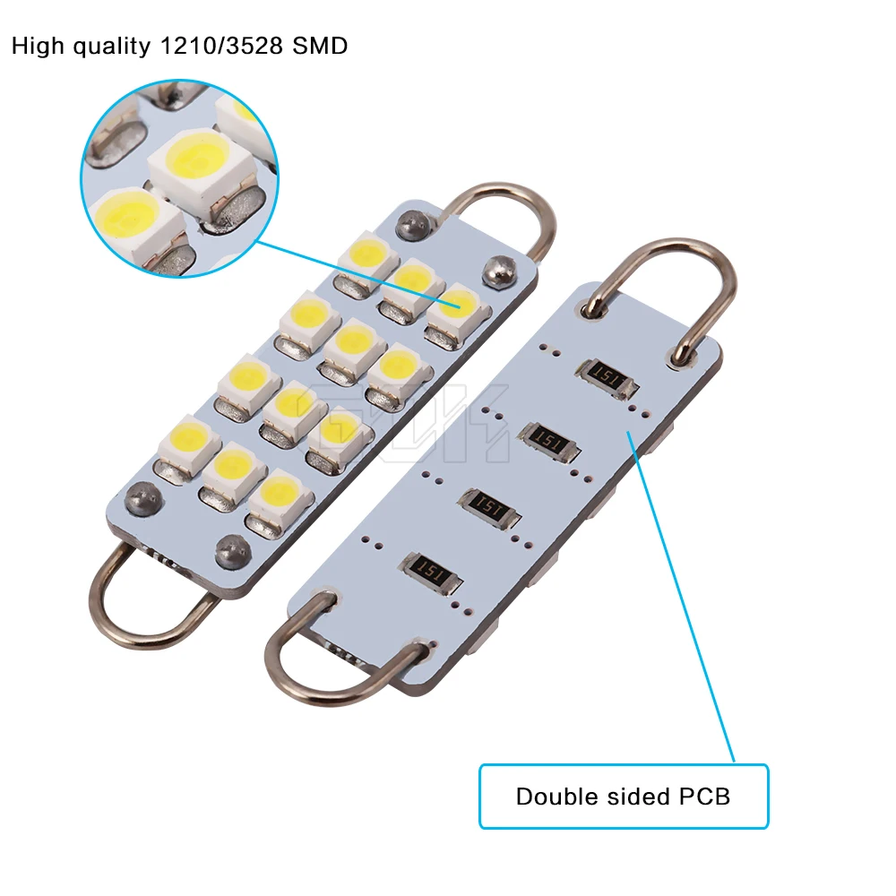 Лидер продаж 2 шт./лот гирлянда led 44 мм 3528 1210 smd c5w 12 светодиодных купольных ламп