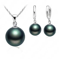 top quality fresh water black pear jewelry sets 925 sterling silver necklace design dangle earrings wedding jewelry sets