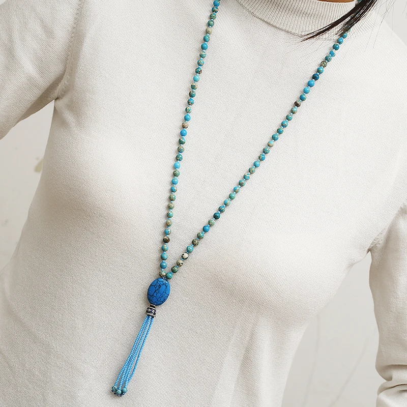 Exclusive Top Quality emperor Stones with seeds Tassel Necklace Luxury Handmade Beaded Women Bohemia | Украшения и аксессуары