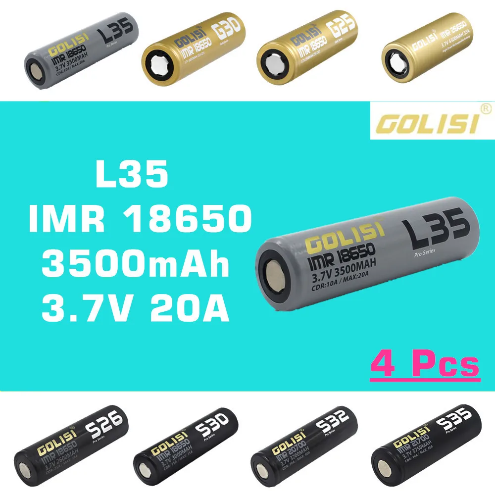 4 шт. GOLISI L35 IMR 18650 3500 мАч 3 7 в CDR 10A MAX 20A Высокая емкость аккумуляторная батарея для